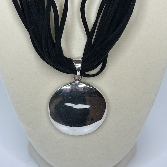 Silpada Multi Strand Leather Necklace with Silver Disc Pendant N1124 - Picture 2 of 7